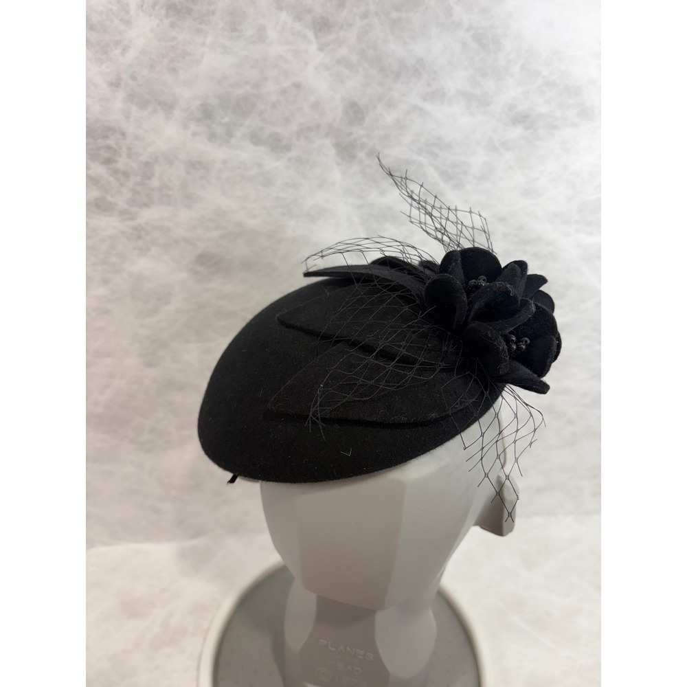 Lawliet Black Wool Felt Pillbox Hat Fascinator Flower Veil Vintage Style